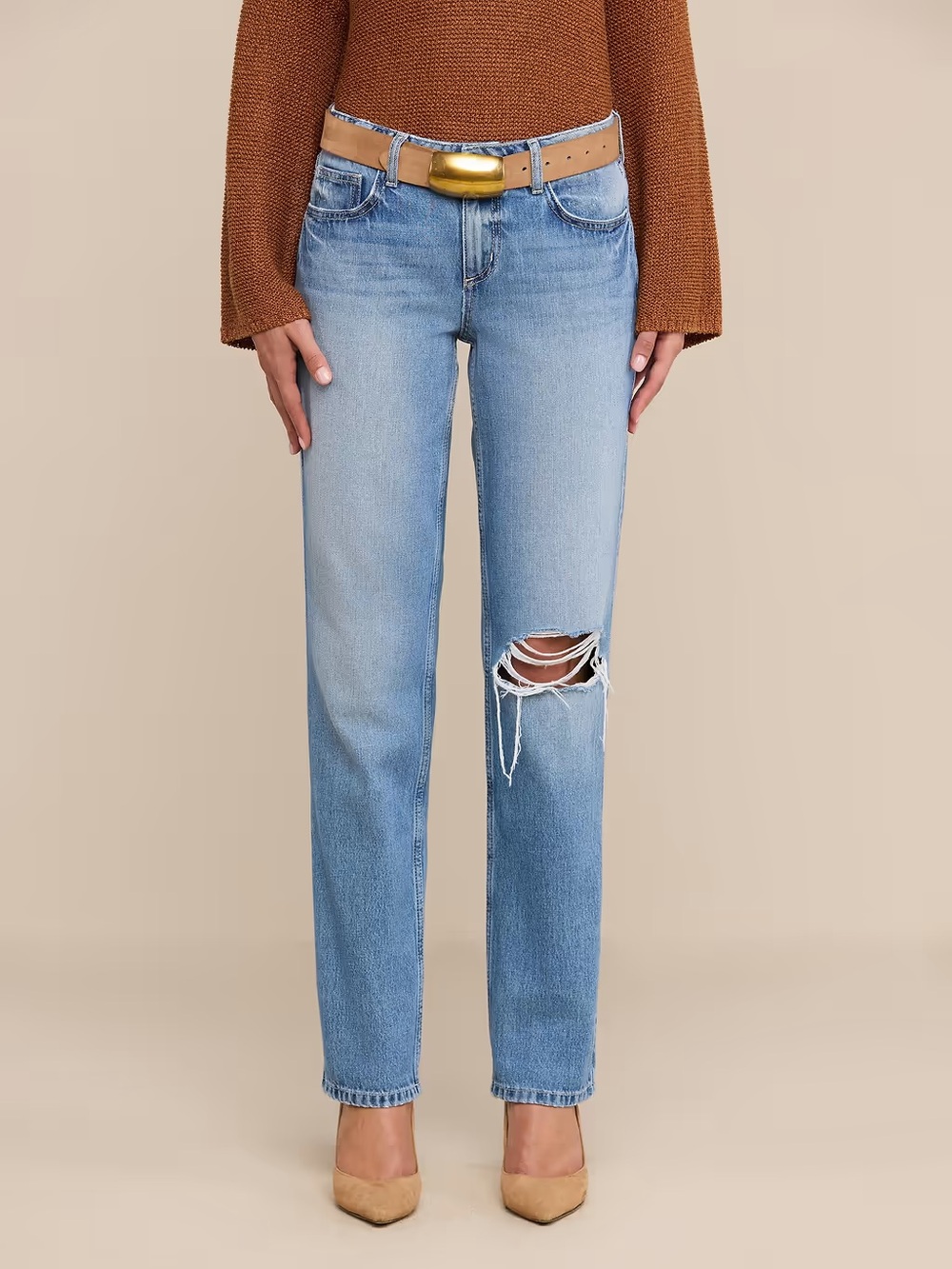 L'AGENCE Light Blue Distressed Straight-Leg Jeans